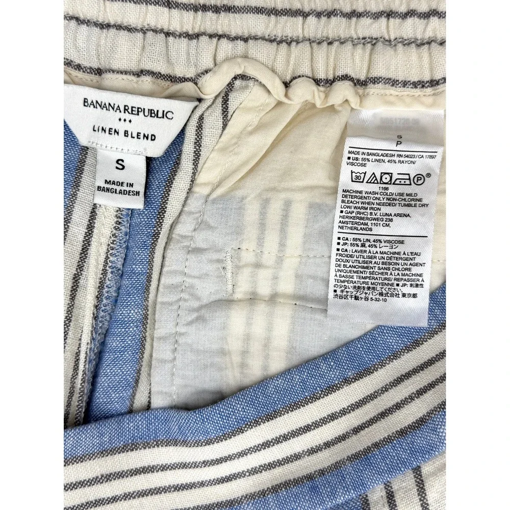 Banana Republic Linen Blend Striped Wide Leg Pants Blue Cream High Rise Small